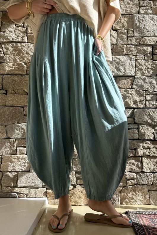 Noa Linen Blend Sia Barrel Trouser Sage